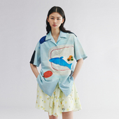 UOOYAA 「爱与食物」盘中鱼手绘衬衫 乌丫2025秋季 新款