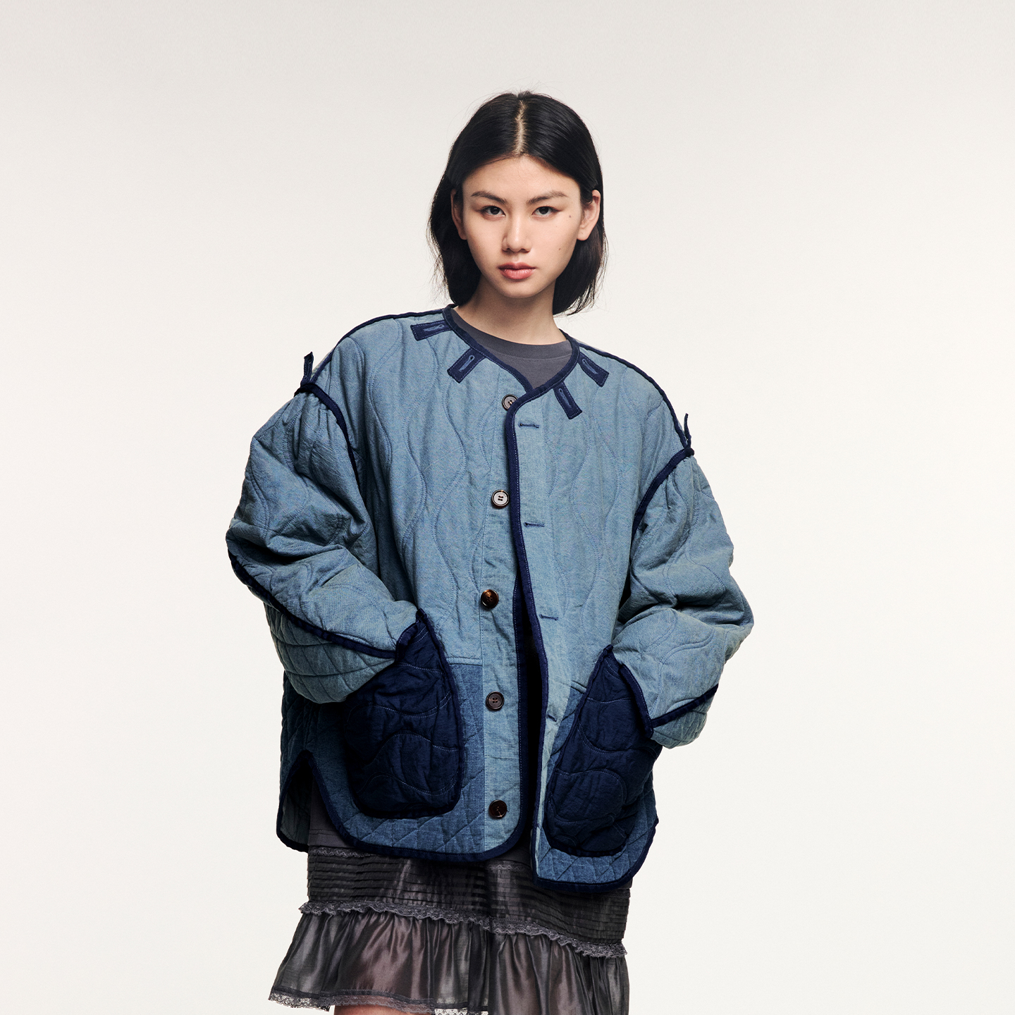 乌丫水洗牛仔蓝M65内胆棉服