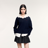 乌丫2025冬季 新款 V领衬衫 UOOYAA 假两件套头毛衫