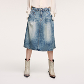 新款 UOOYAA 乌丫2025冬季 不规则褶裥牛仔半裙