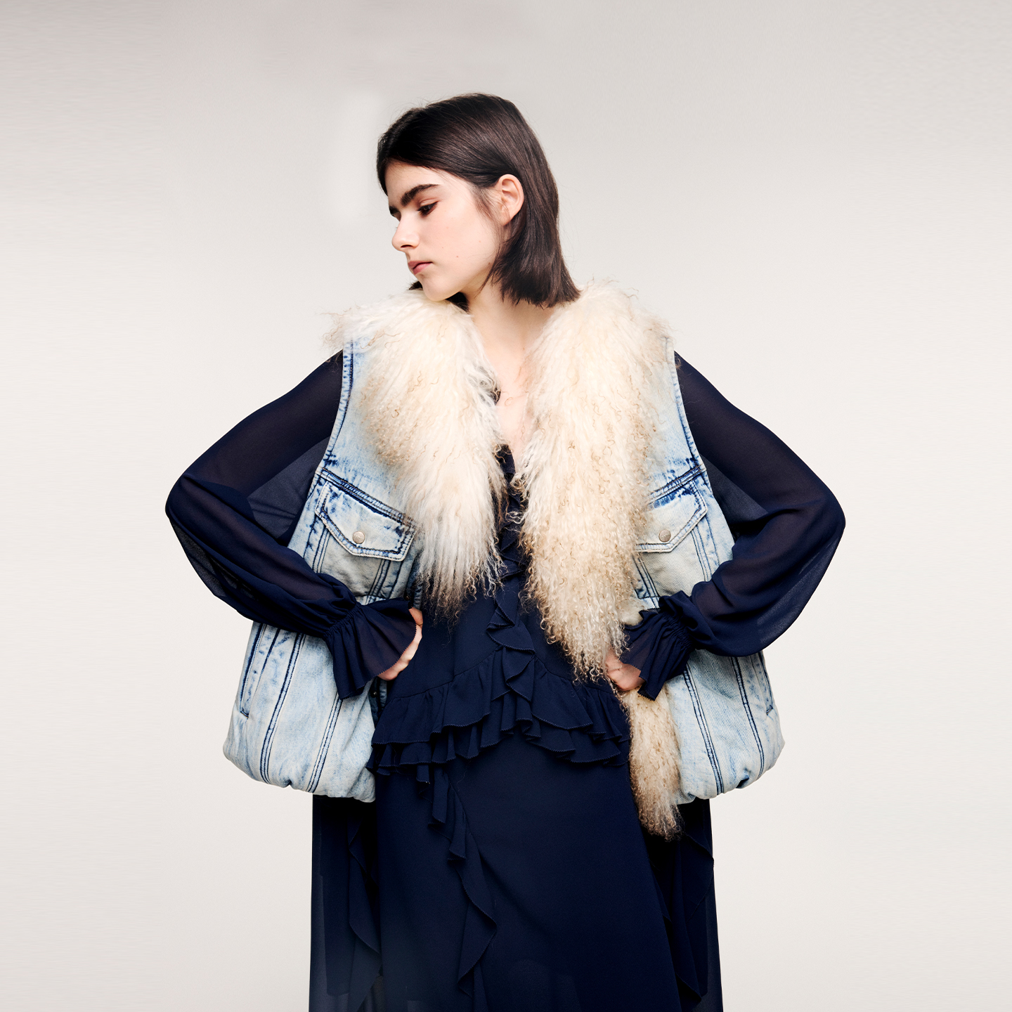 UOOYAA/乌丫type3毛领牛仔棉背心