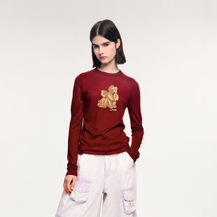 UOOYAA/乌丫2025冬季新款「伤心小熊」提花套头毛衫