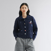 UOOYAA 「奇幻海底」奇幻海底翻领绞花毛开衫 乌丫2025秋季 新款