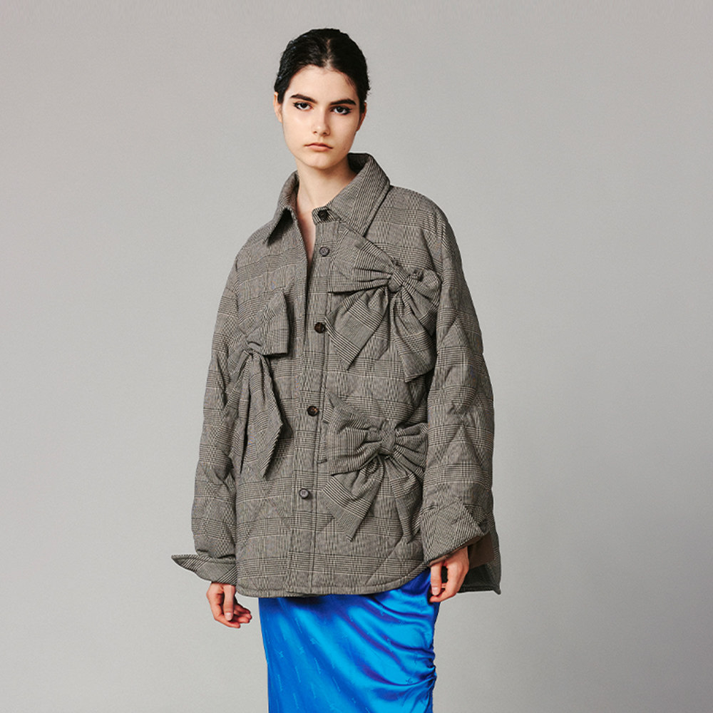 UOOYAA/乌丫蝴蝶结衬衫式羽绒服