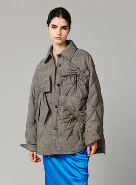 UOOYAA/乌丫经典蝴蝶结衬衫式羽绒服