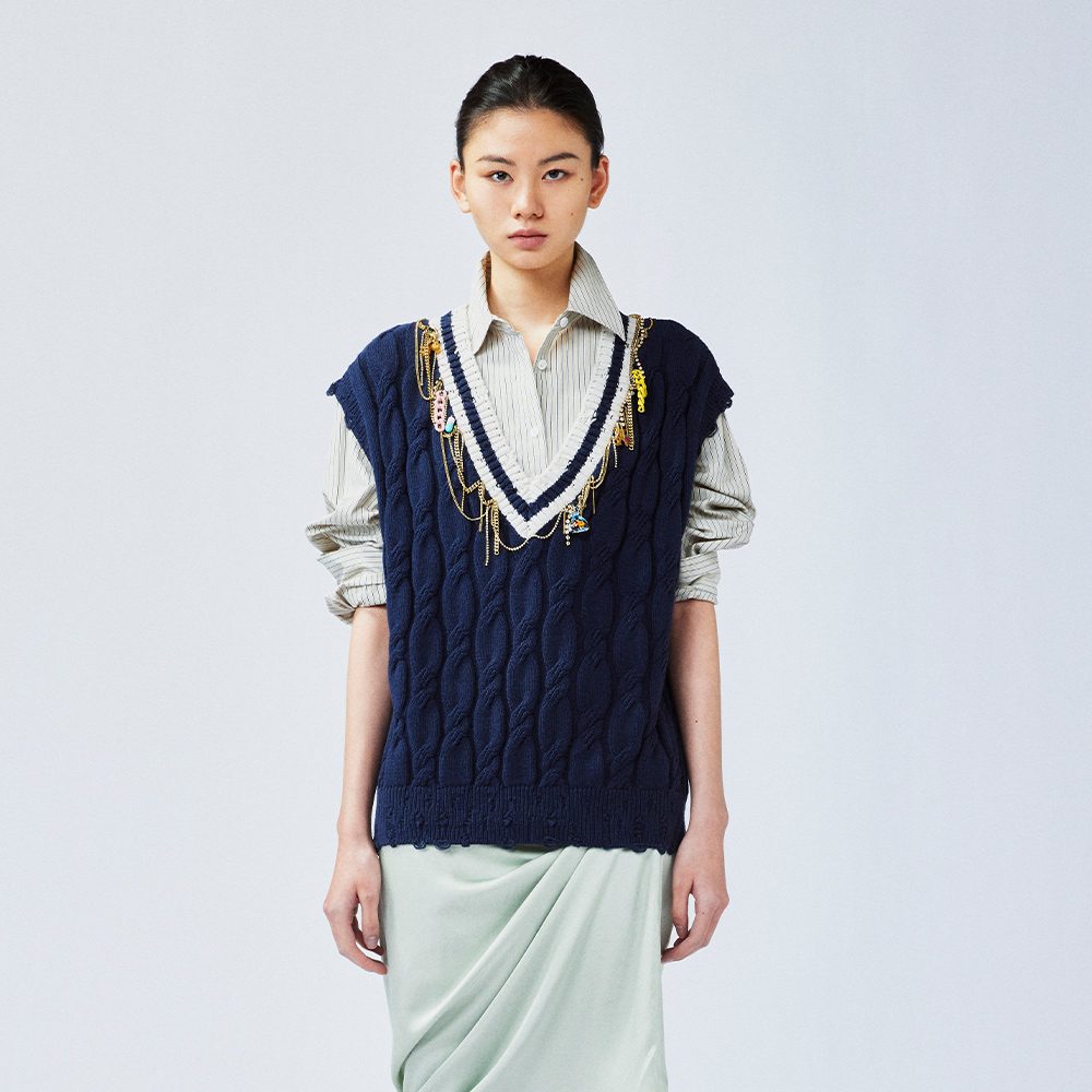 UOOYAA/乌丫趣意钻链毛衫背心