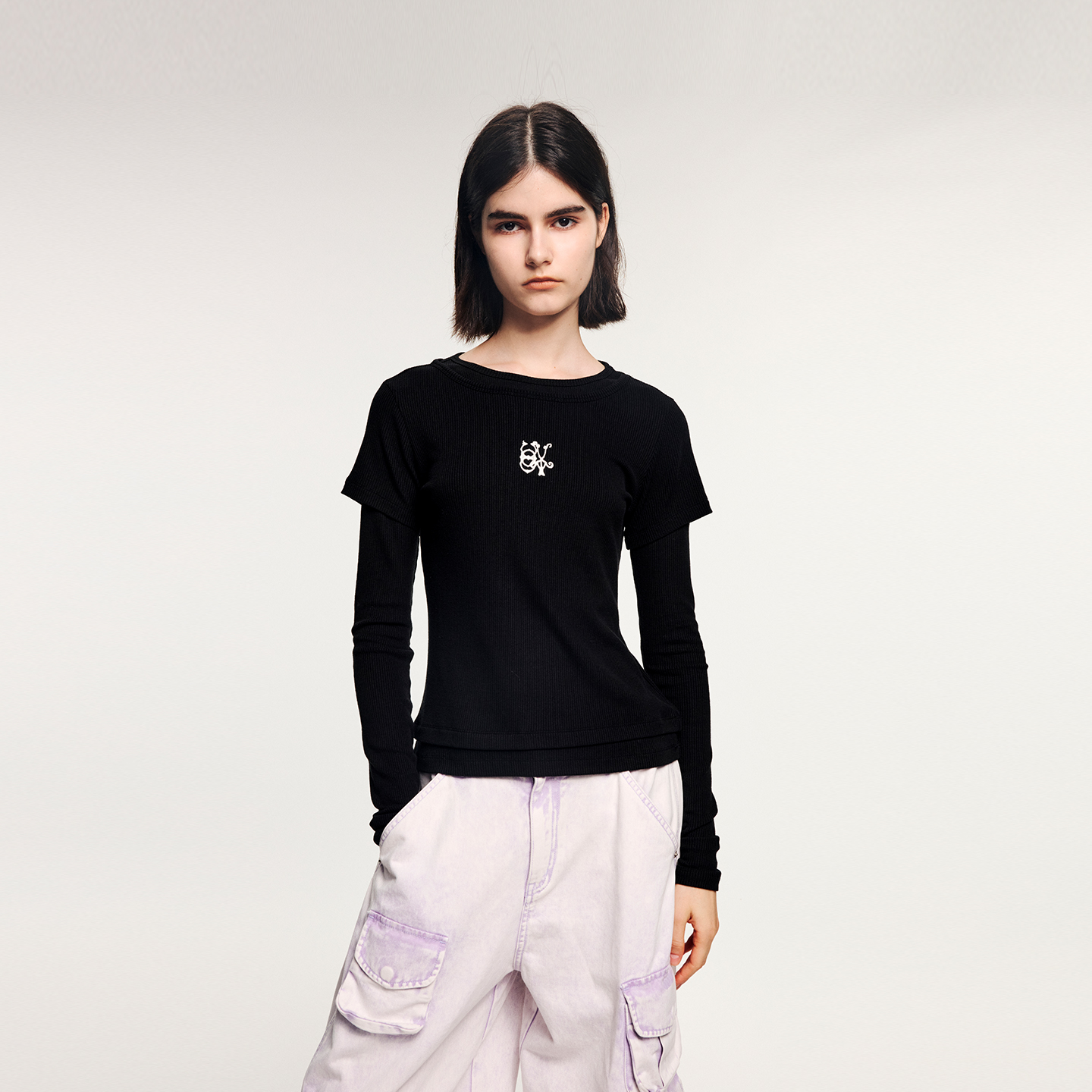 UOOYAA/乌丫天丝羊毛假两件T恤