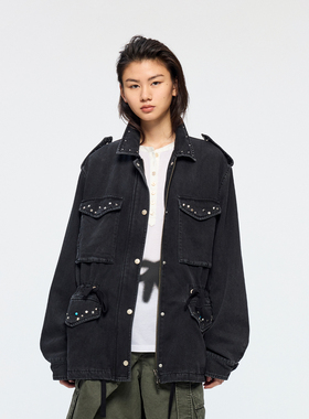 UOOYAA/乌丫2026春季新款「奇幻都市」异形铆钉水洗夹克外套