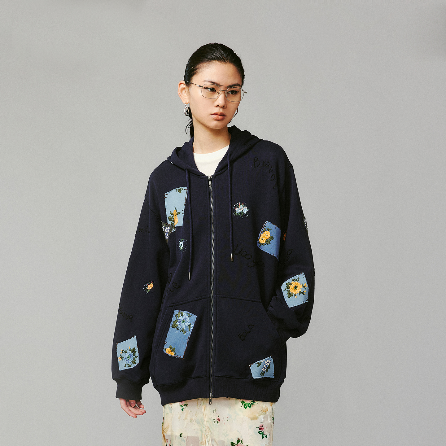 UOOYAA/乌丫花卉补丁开衫外套