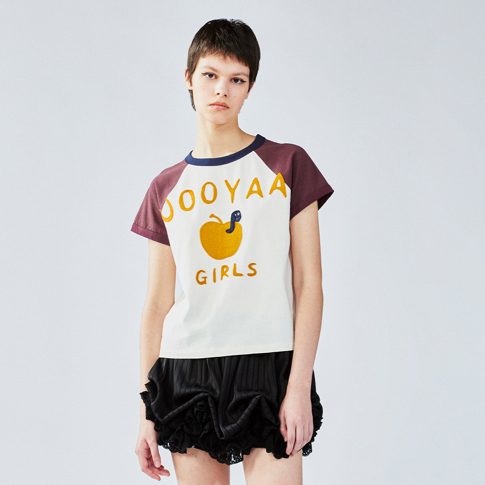 乌丫苹果虫毛毡贴布刺绣T恤