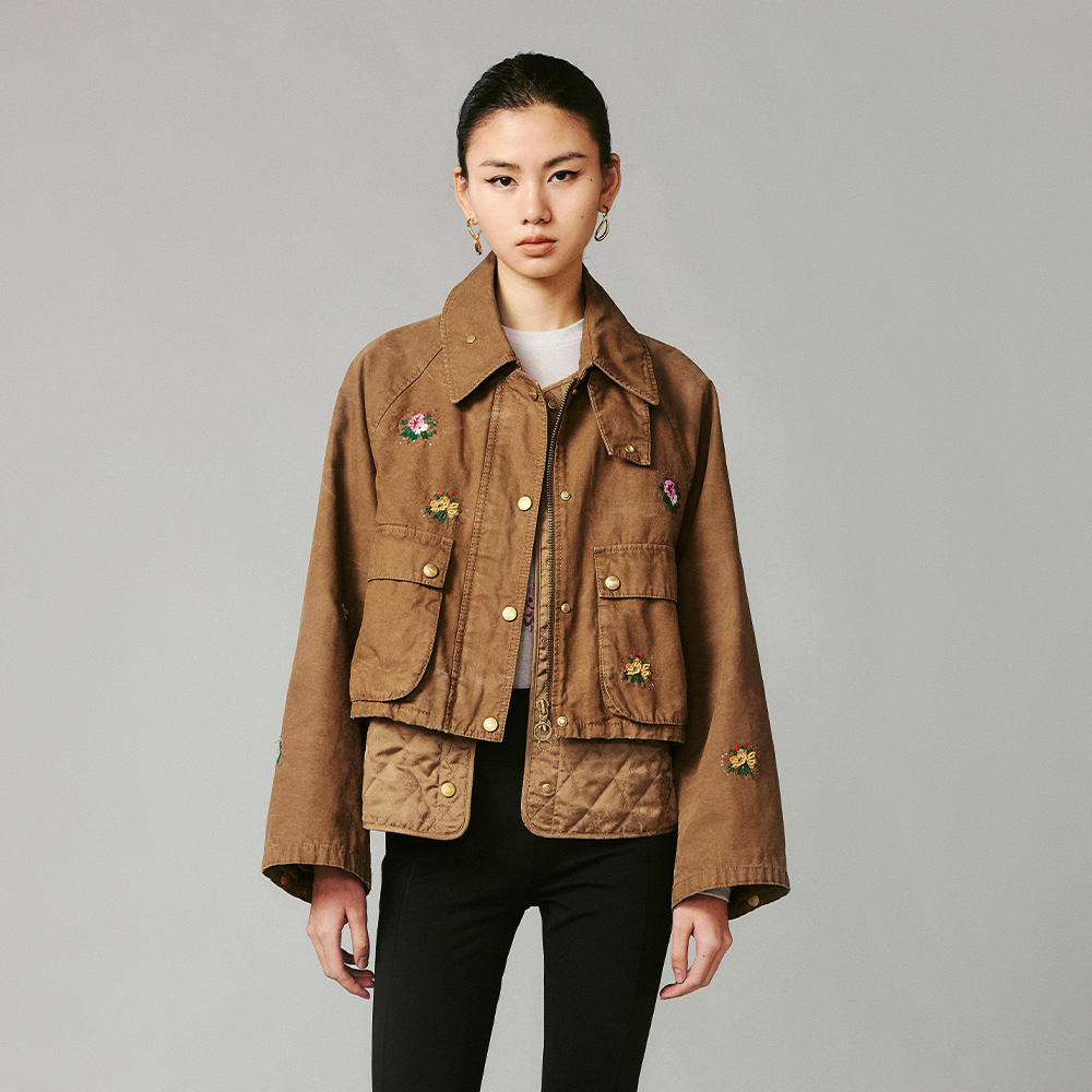 乌丫刺绣钉珠两件式工装棉服