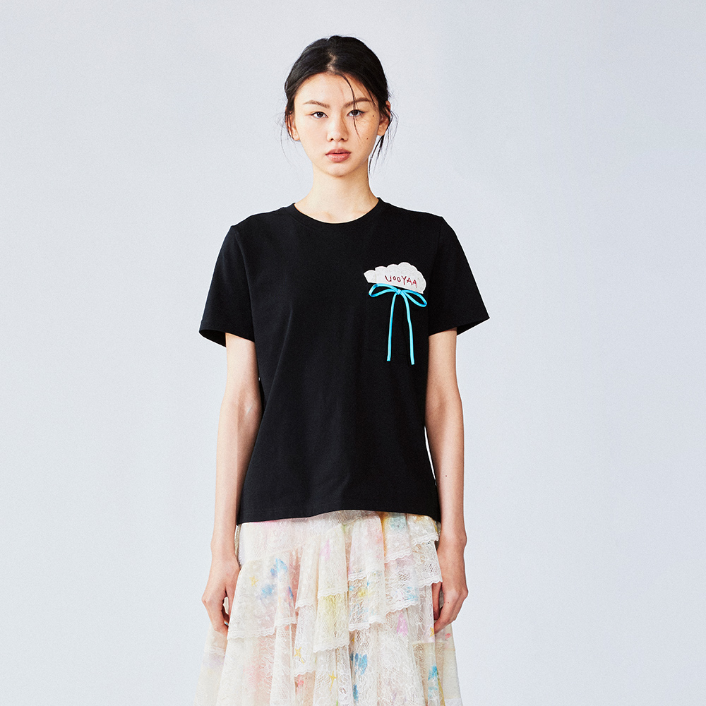 乌丫餐巾布口袋蝴蝶结T恤