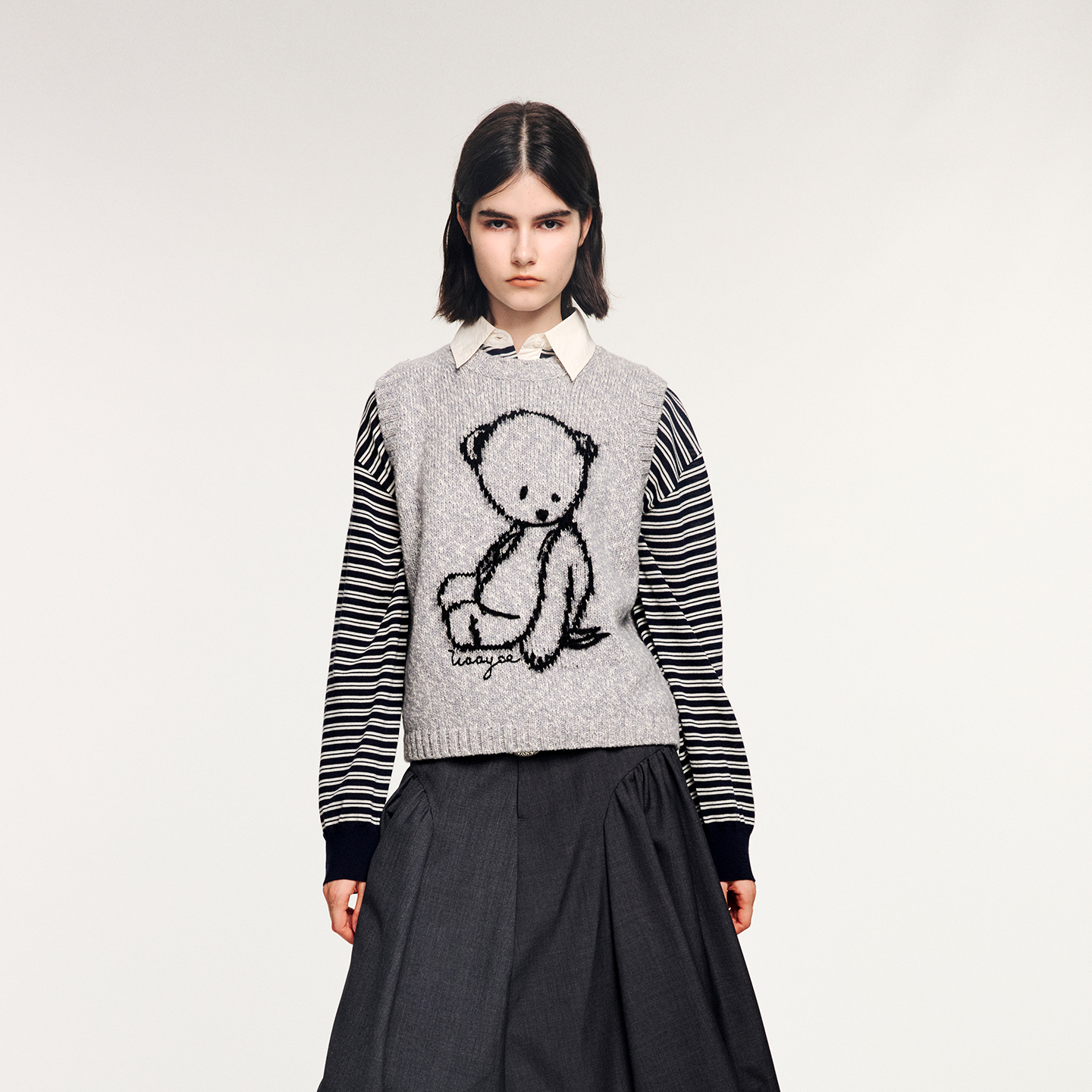 UOOYAA/乌丫撞色嵌花毛衫背心