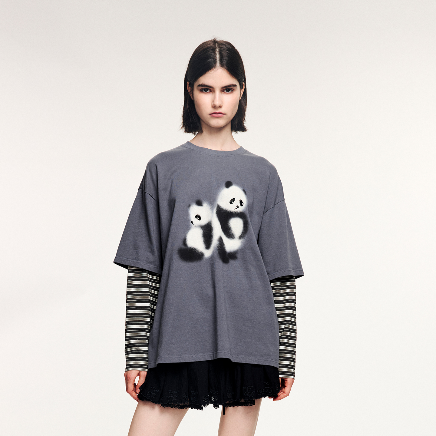 UOOYAA/乌丫伤心小熊假两件T恤