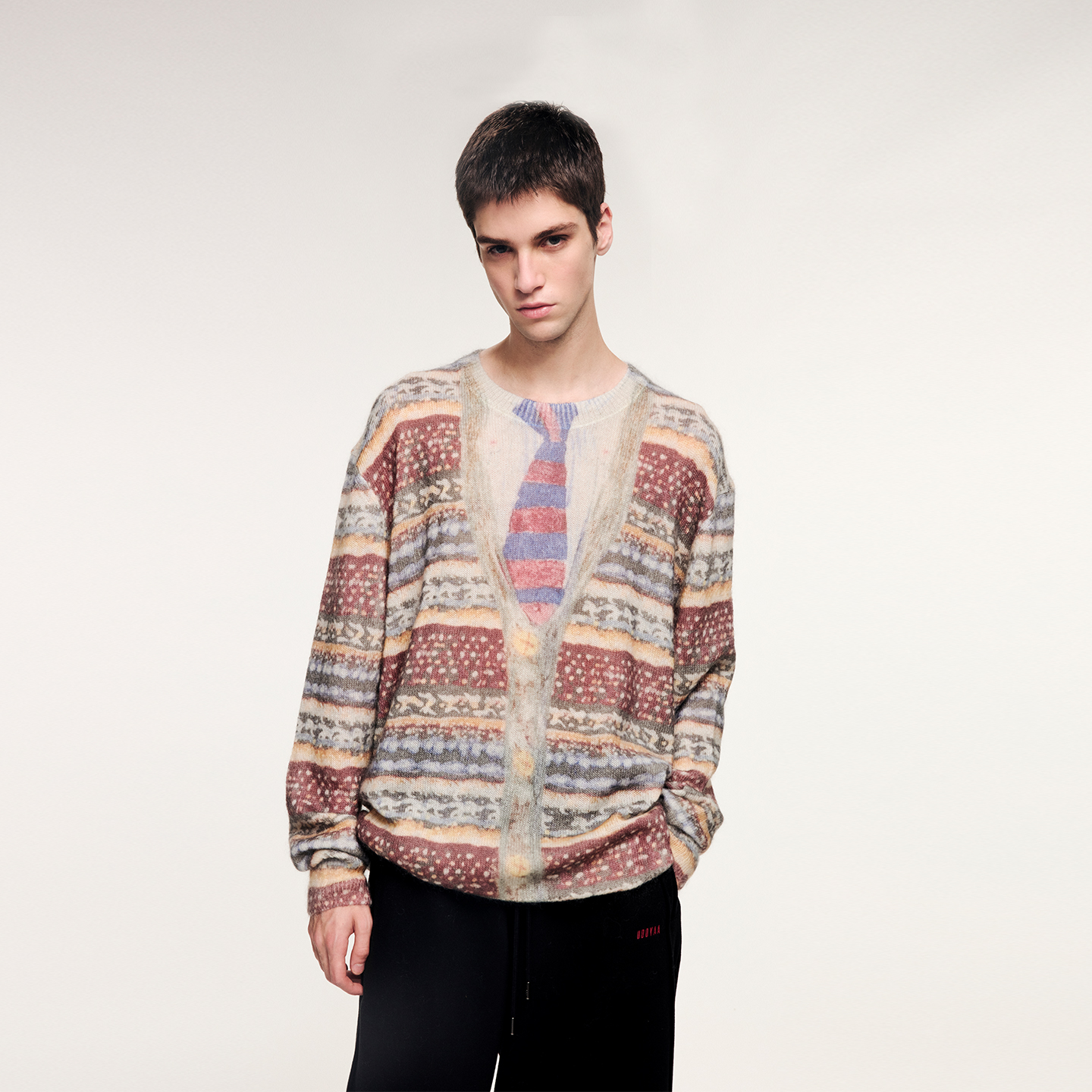 UOOYAA复古毛衣印花套头毛衫