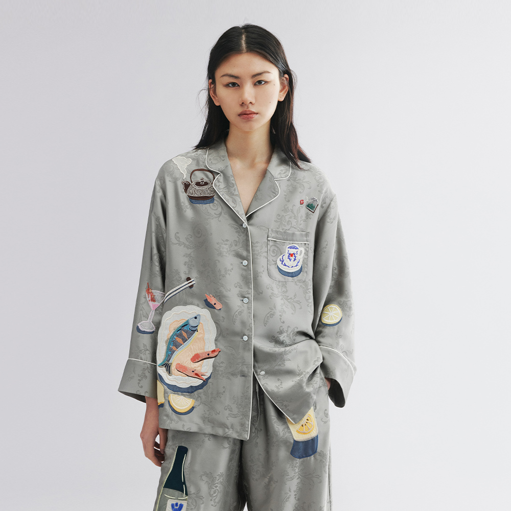 乌丫鱼虾和茶酒睡衣式衬衫