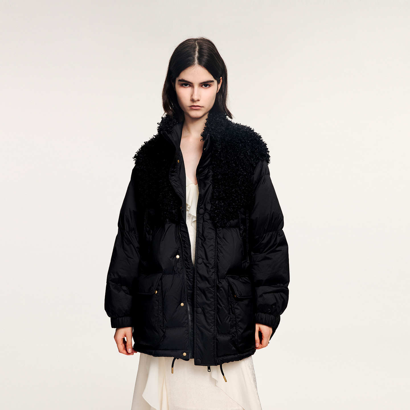 UOOYAA/乌丫毛绒拼接羽绒服