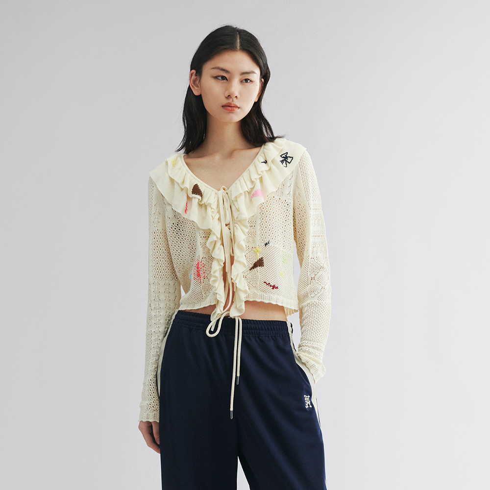 UOOYAA/乌丫手作贴布荷叶边开衫