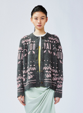 UOOYAA/乌丫2025春季新款「愉悦的REMAKE」华丽钉珠费尔岛毛开衫