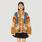 复古彩虹提花纱线翻领针织开衫 UOOYAA 乌丫经典