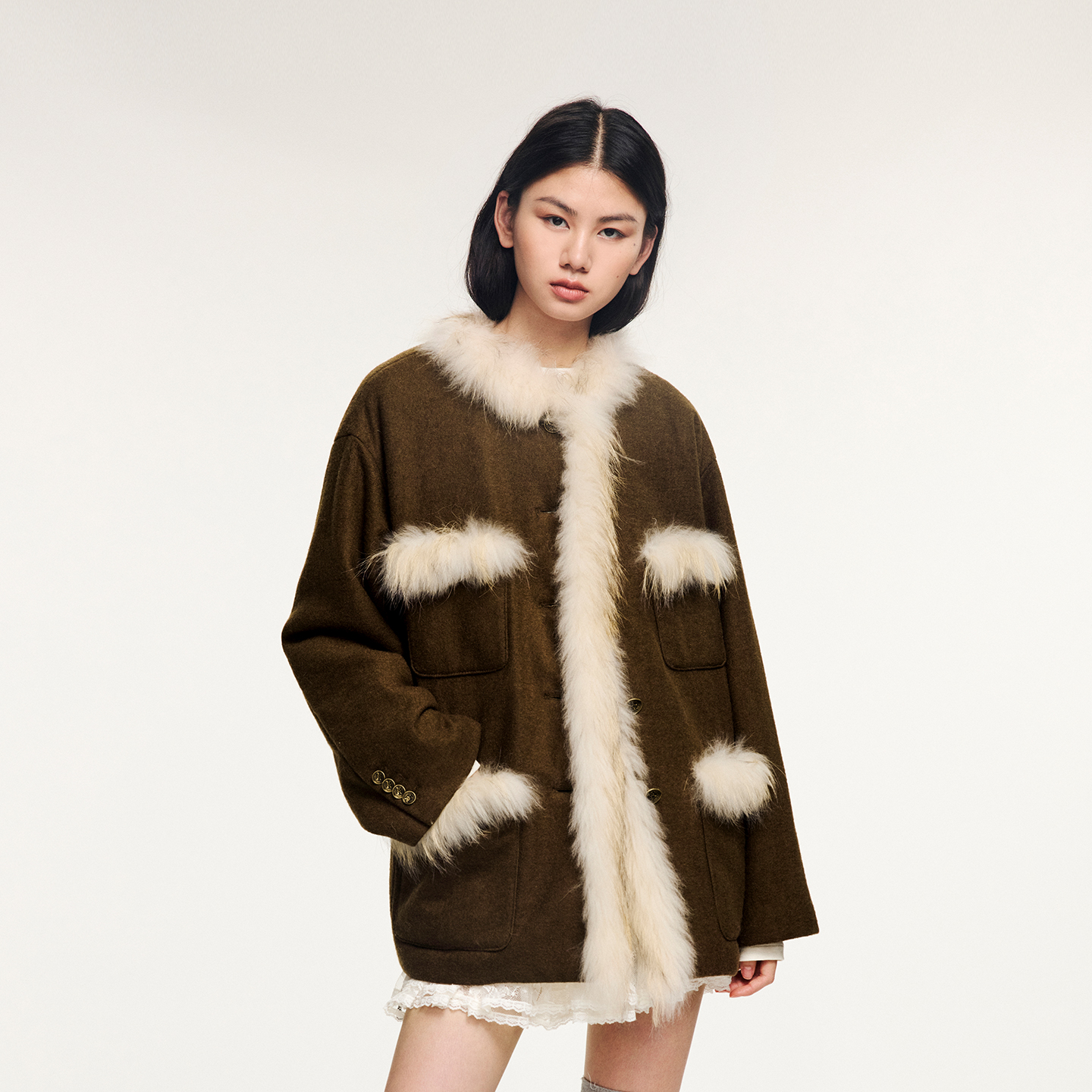 复古毛条小香风毛呢外套