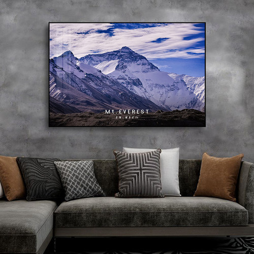 珠穆朗玛峰装饰画现代雪山风景客厅玄关壁画高级感卧室书房壁画