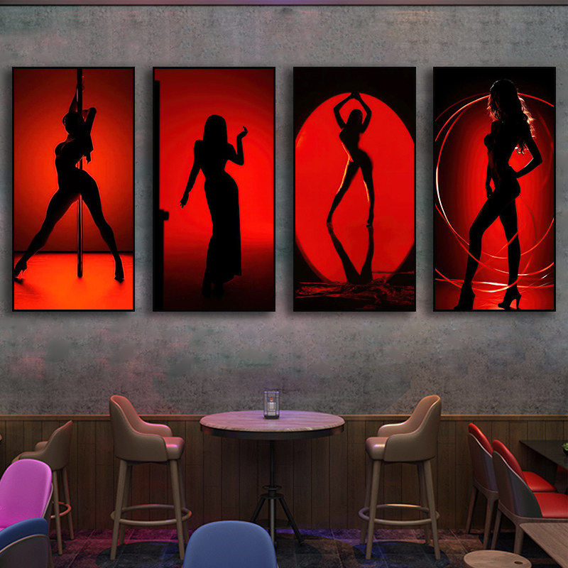 酒吧墙面装饰画霓虹灯酒馆性感美女KTV包间壁画音乐餐吧发光挂画