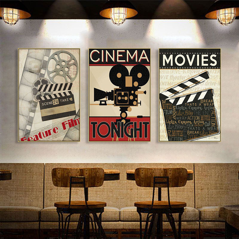 工业风酒吧酒馆咖啡厅装饰画录像摄影机私人影院电影院放映室挂画