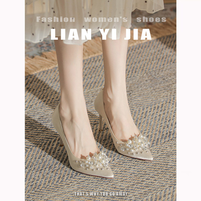 珍珠不累脚新娘高跟鞋女