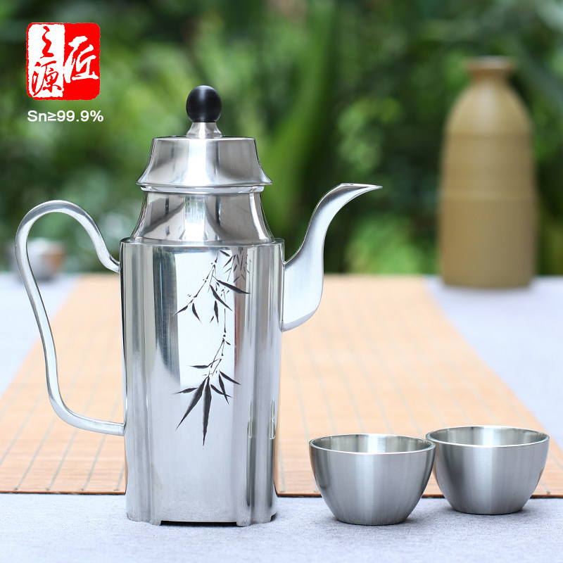 赖庆国 云南手工锡器999高纯锡酒壶纯锡酒具套装/高升冠酒具