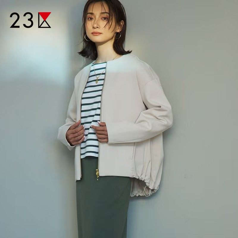 宽松版棉混纺圆领长袖休闲外套