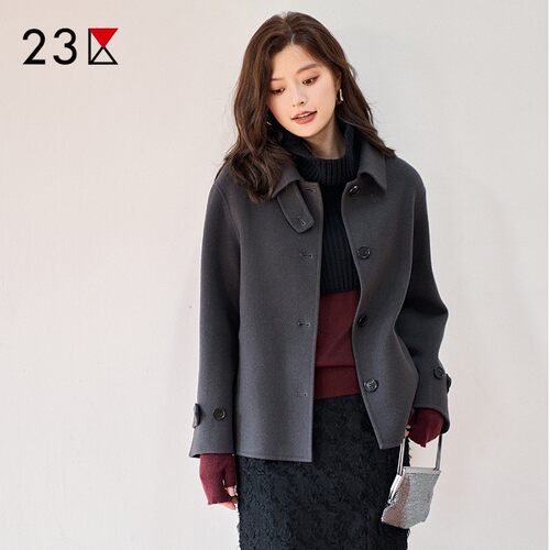 羊毛桑蚕丝混纺毛呢外套商场同款