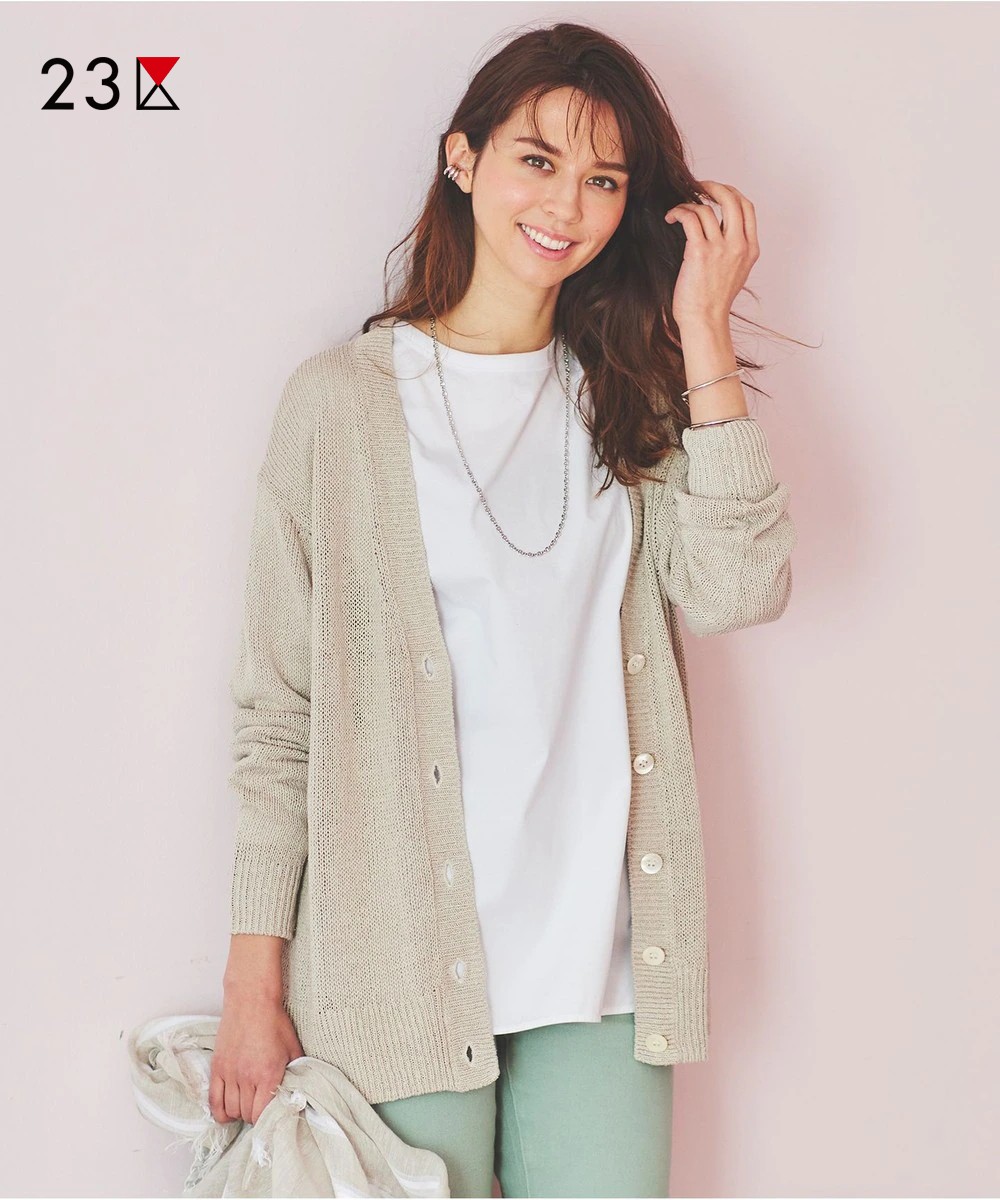 亚麻桑蚕丝混纺针织开衫商场同款