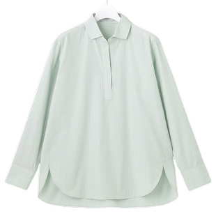 23区日系秋季通勤职业宽松纯棉方领套头长袖衬衣休闲衬衫商场同款