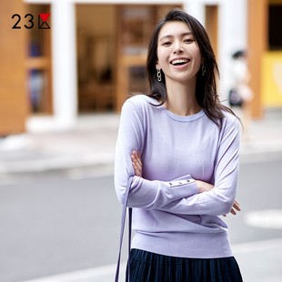 商场同款 纯羊毛圆领套头薄毛衣针织毛衫 通勤宽松版 23区日系秋季