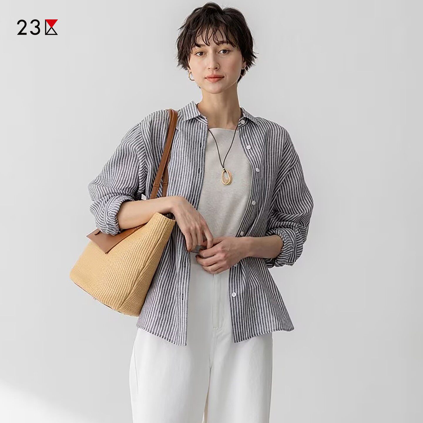 宽松纯亚麻方领长袖衬衣商场同款