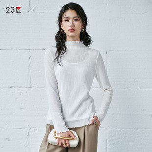 T恤商场同款 23区日系秋季 打底长袖 混纺半高领套头针织衫 通勤修身