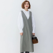 连身裙商场同款 23区日系春季 通勤混纺V领套头细格背心连衣裙无袖