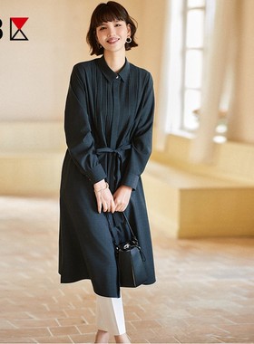 23区日系春季通勤宽松羊毛混纺长袖连衣裙薄风衣一衣二穿商场同款