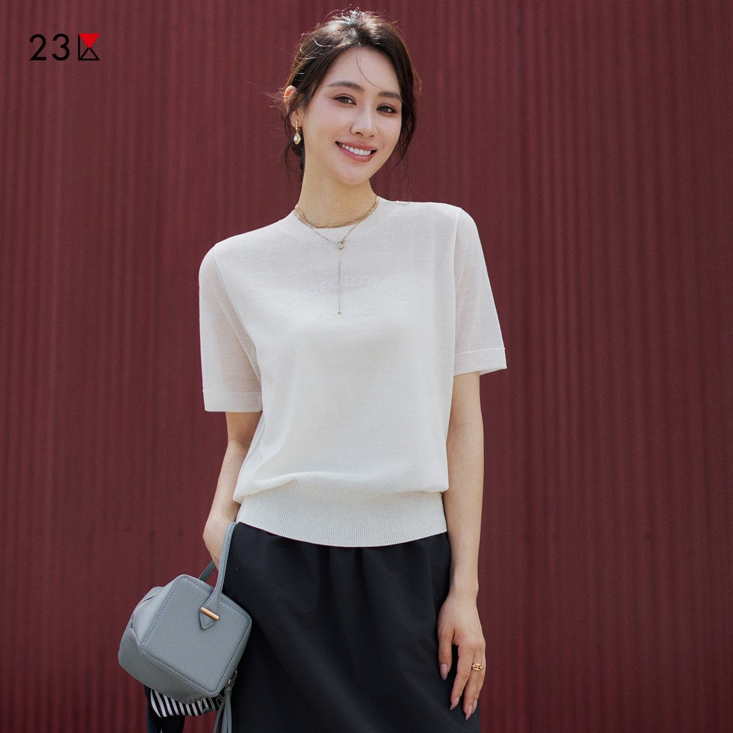 23区日系秋季通勤宽松羊毛混纺圆领套头短袖针织毛衣内搭商场同款,女装/女士精品,毛针织衫,淘宝优惠券,粉丝福利购,淘宝优惠卷