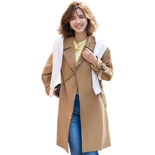 23区日系春季通勤宽松版棉混纺中长款风衣一手长外套商场同款
