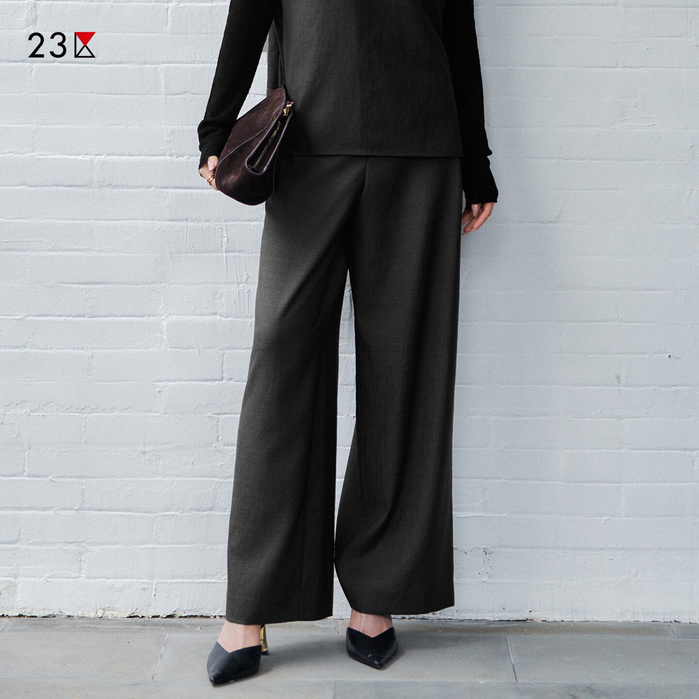 23区日系秋季通勤职业混纺半松紧腰直筒长裤正装西装裤商场同款