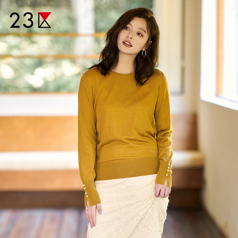 纯羊毛圆领针织毛衣商场同款