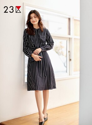 桑蚕丝混纺圆点连衣裙商场同款