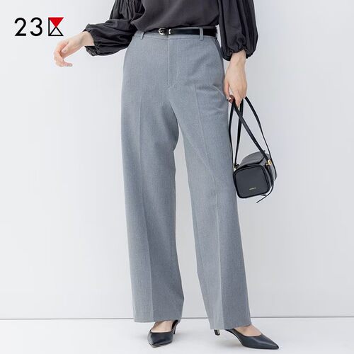 混纺半松紧腰直筒长裤商场同款