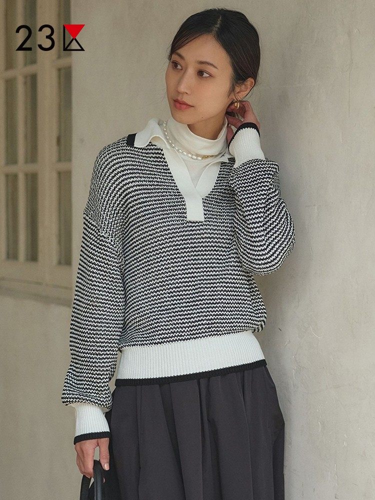 纯棉翻领套头短款针织衫商场同款