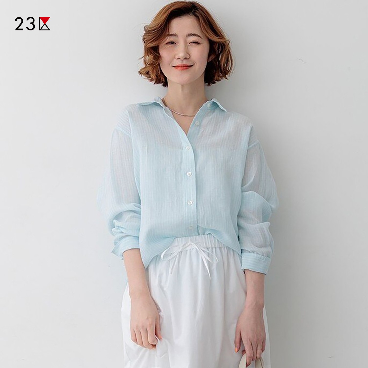 纯亚麻方领长袖休闲衬衣商场同款