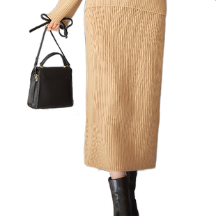 23区日系春季通勤羊毛羊绒混纺直筒半身裙松紧腰针织长裙商场同款