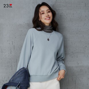 休闲卫衣商场同款 23区日系秋季 针织衫 棉圆领套头插肩袖 通勤宽松版