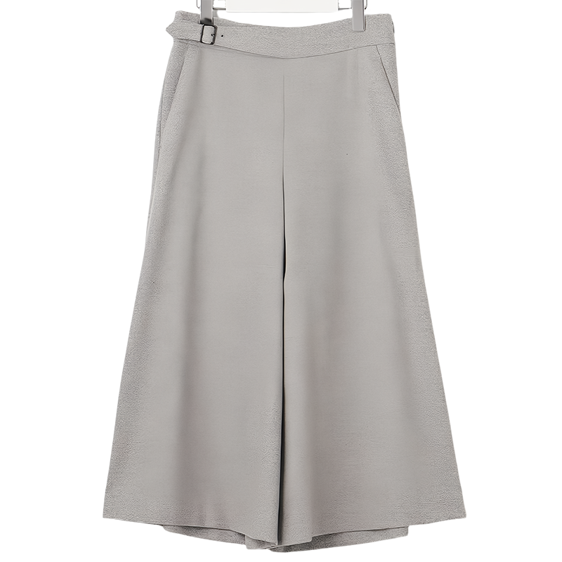 23区日系春季通勤羊毛桑蚕丝混纺七分阔腿裤半松紧腰裙裤商场同款
